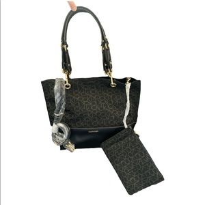 Calvin Klein Signature Reversible Tote + Clutch Logo Bag